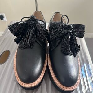 Zara Black Flats with Bow and Sequin Detail